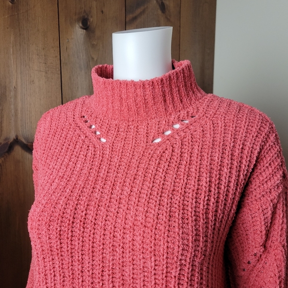 Maurices Chenille Coral Mock Neck Open Weave Sweater - Picture 4 of 12